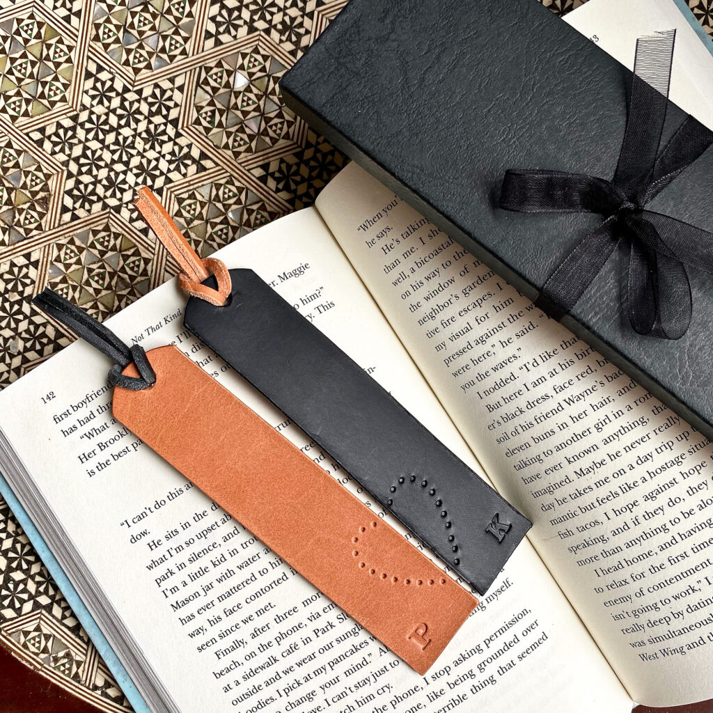 Couples Set Of Leather Bookmarks With Heart Detail - Swag And Tassel