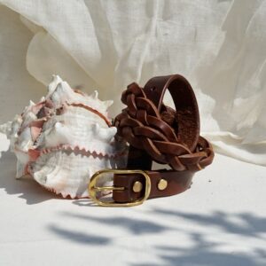 Handcrafted brown plaited leather belt