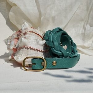 Handcrafted turquoise plaited leather belt