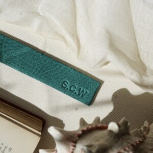 Handcrafted personalised leather bookmark made in West Wales