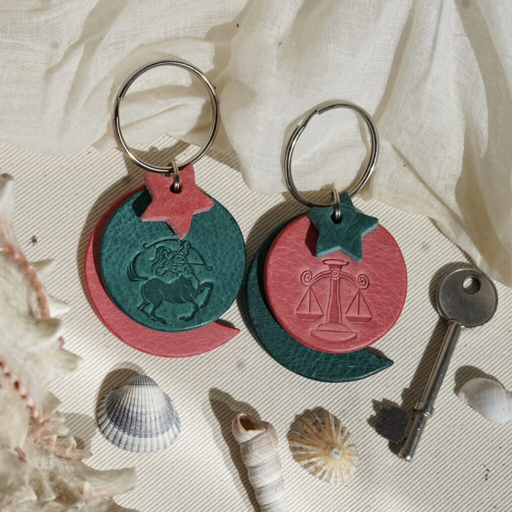 Personalised Astrology Leather Keyring Personalised leather zodiac keyring with star sign and moon detail