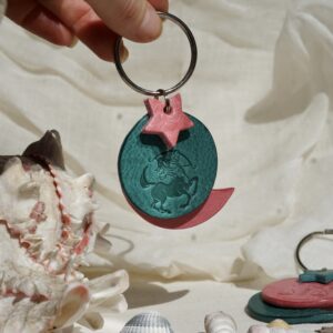 Personalised leather zodiac keyring with star sign and moon detail