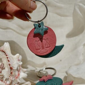 Personalised leather zodiac keyring with star sign and moon detail