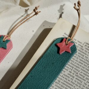 Red and turquoise leather zodiac bookmarks with star detail